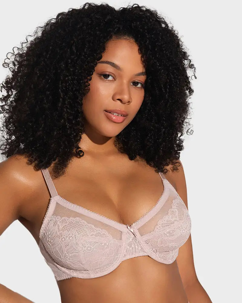 Lace Trim Full Coverage Minimizer Bra Petal - Photo 5