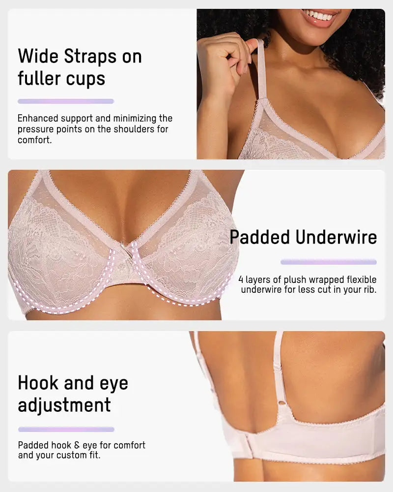 Lace Trim Full Coverage Minimizer Bra Petal - Photo 7