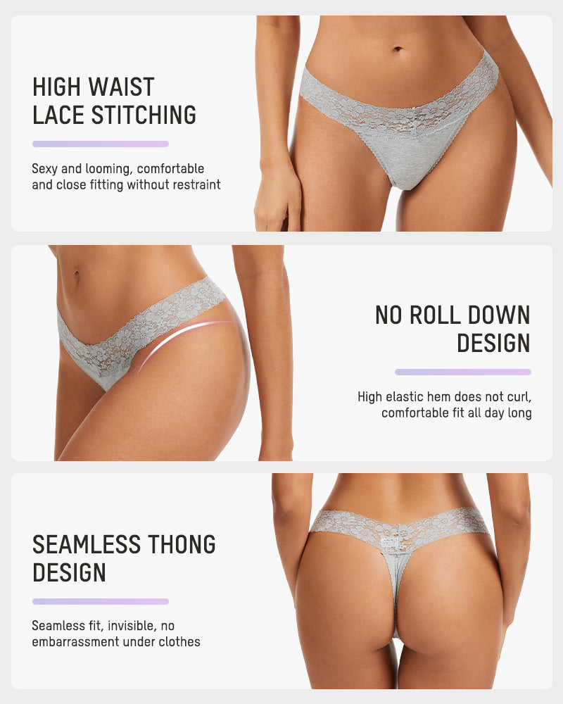 Seamless Lace Low-Rise Thong Panties 3-Pack - Photo 16