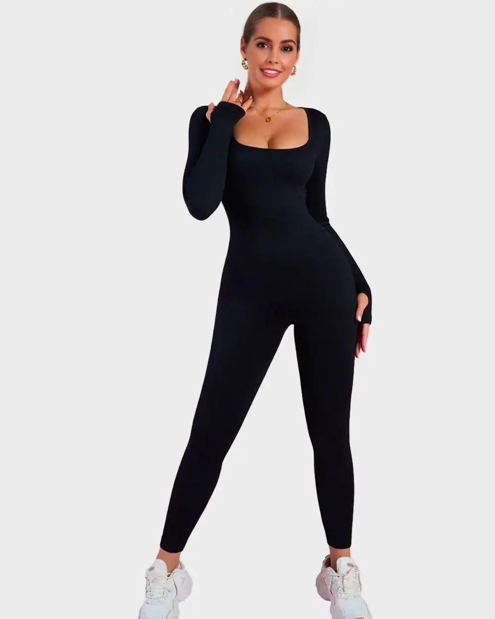 Square-neck long sleeve body shaping jumpsuit - image 1