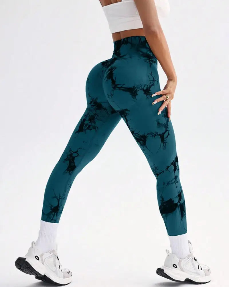 Tie-Dye Wide Waistband Sports Leggings Tidal - Photo 1