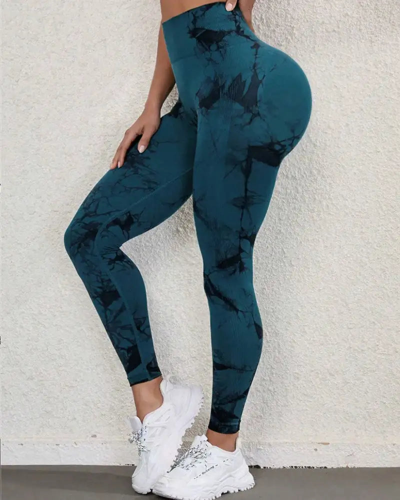Tie-Dye Wide Waistband Sports Leggings Tidal - Photo 13
