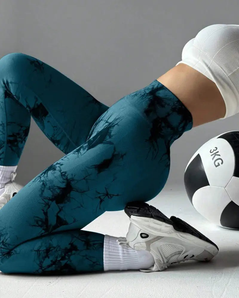 Tie-Dye Wide Waistband Sports Leggings Tidal - Photo 15