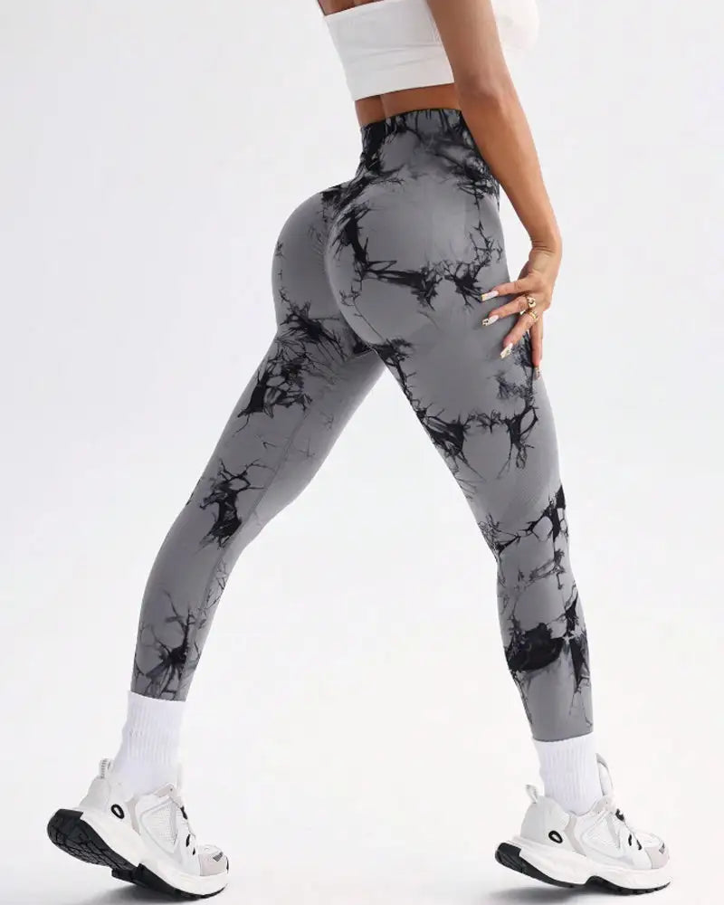 Tie-Dye Wide Waistband Sports Leggings Tidal - Photo 2