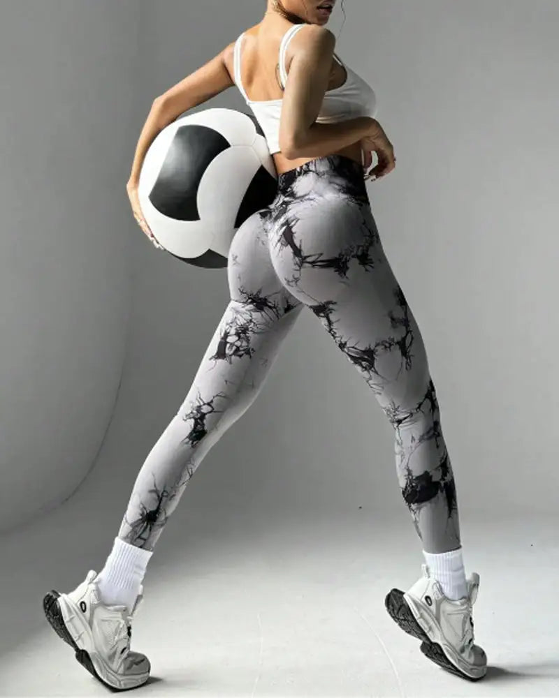 Tie-Dye Wide Waistband Sports Leggings Tidal - Photo 3