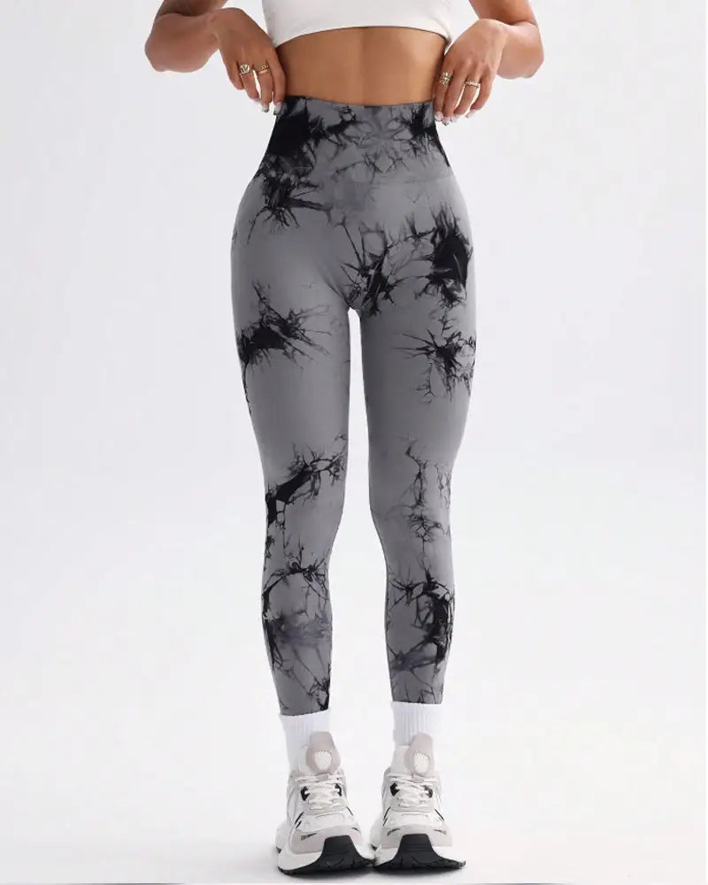 Tie-Dye Wide Waistband Sports Leggings Tidal - Photo 7