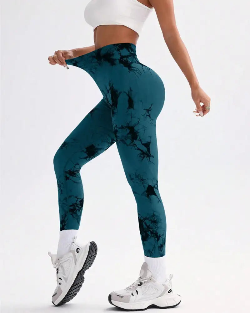 Tie-Dye Wide Waistband Sports Leggings Tidal - Photo 9