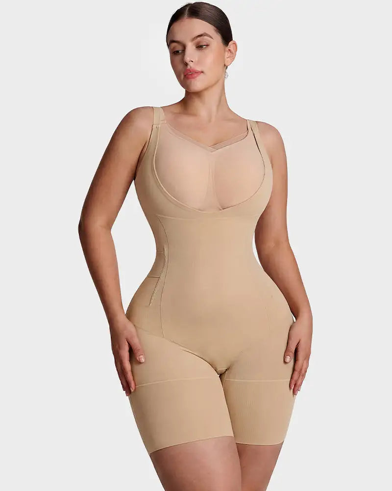 U-neck no-cup mid-thigh shaping bodysuit - image 1