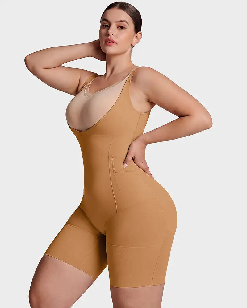 U-neck no-cup mid-thigh shaping bodysuit - image 11