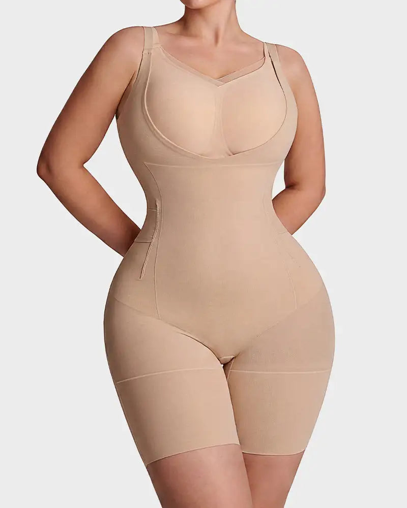 U-neck no-cup mid-thigh shaping bodysuit - image 18
