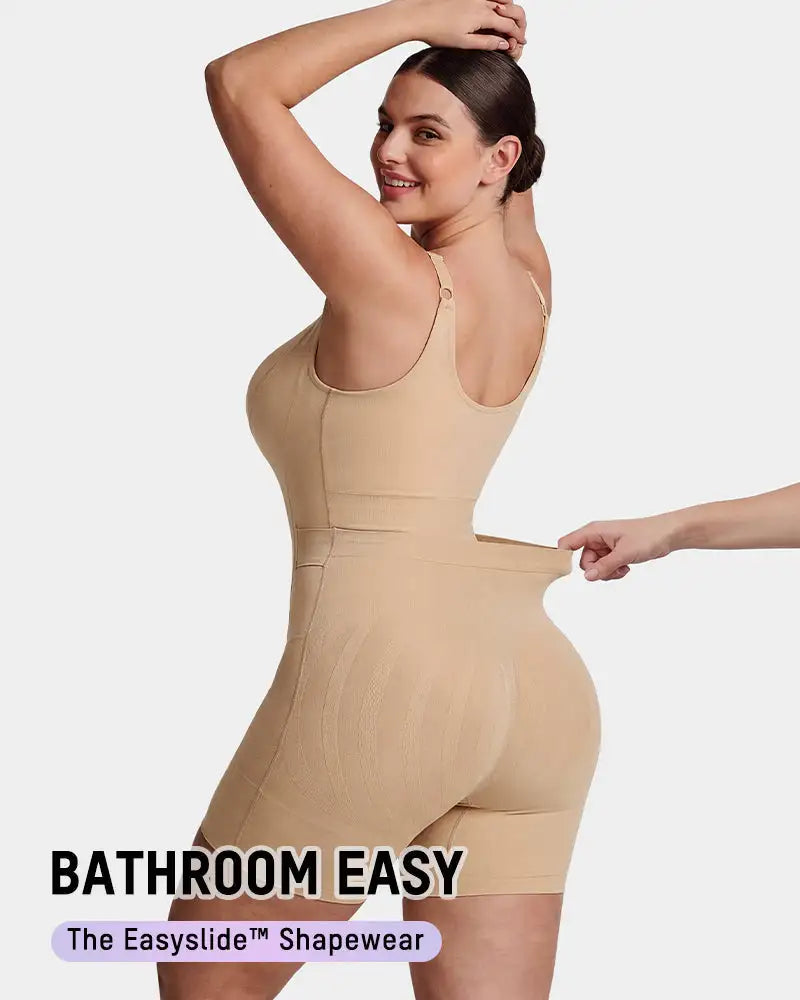 U-neck no-cup mid-thigh shaping bodysuit - image 2