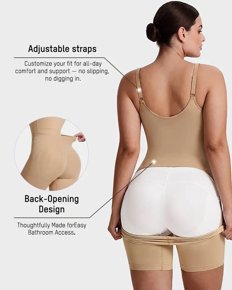 U-neck no-cup mid-thigh shaping bodysuit - image 4