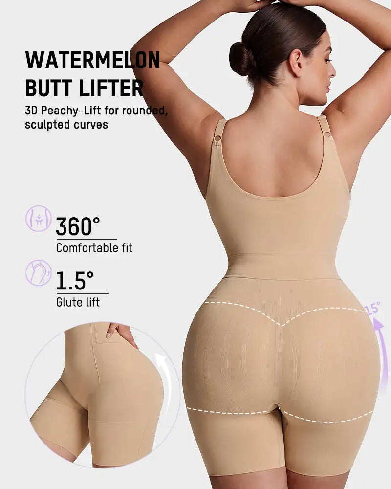 U-neck no-cup mid-thigh shaping bodysuit - image 5