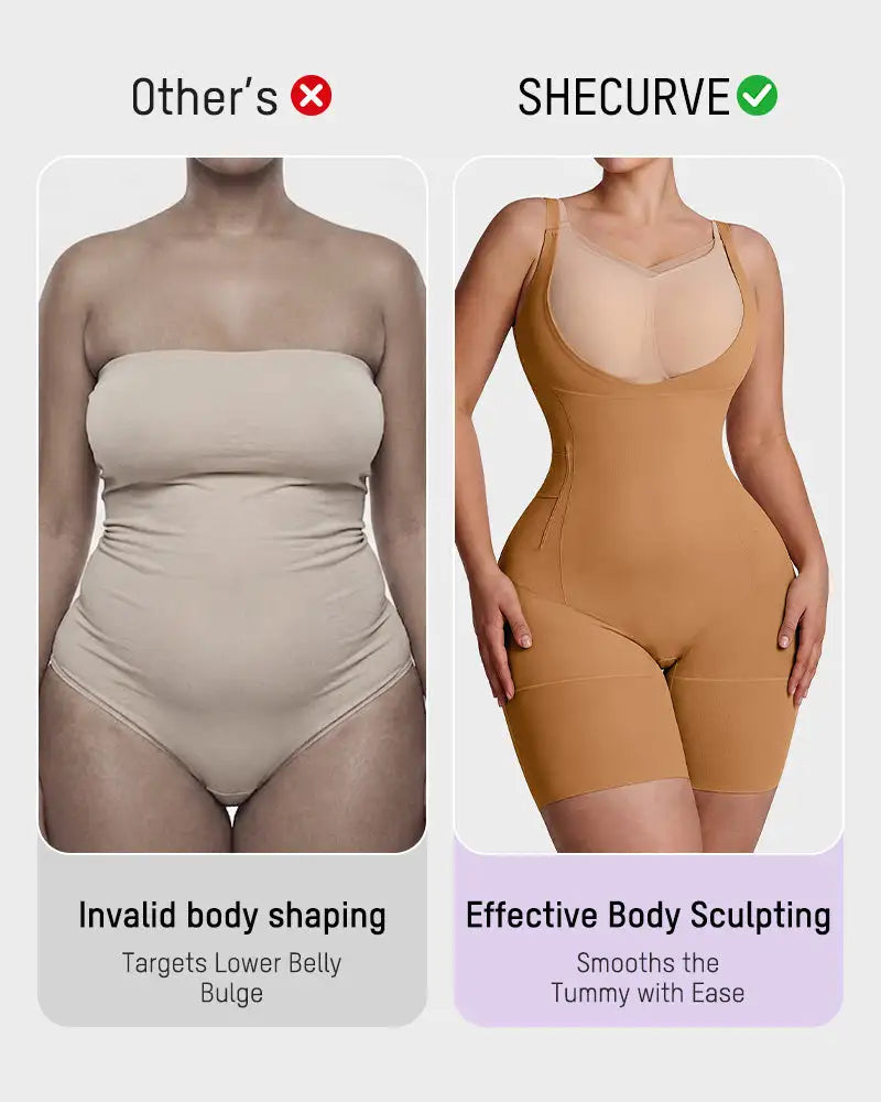 U-neck no-cup mid-thigh shaping bodysuit - image 9