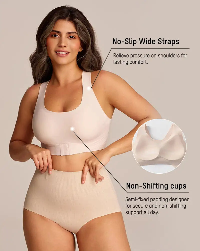 X-Back Hook-Front Wire-Free Alignment Bra Poise - Photo 19